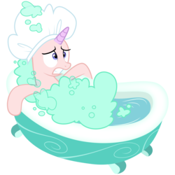 Size: 2048x2048 | Tagged: safe, artist:amarthgul, edit, editor:slayerbvc, vector edit, starlight glimmer, pony, unicorn, father knows beast, g4, bald, bath, bathtub, bathtub gag, bubble, bubble bath, female, furless, furless edit, gritted teeth, hat, high res, mare, no eyelashes, nude edit, nudity, shaved, shower cap, simple background, solo, transparent background, vector