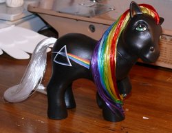 Size: 800x618 | Tagged: safe, artist:bladespark, oc, pony, g1, customized toy, irl, photo, pink floyd, prism, rainbow hair, refraction, the dark side of the moon, toy