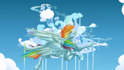 Size: 1920x1080 | Tagged: safe, artist:sketchblue, rainbow dash, pegasus, pony, g4, cloudsdale, female, flying, solo