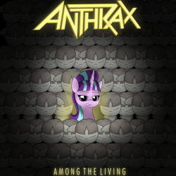 Size: 3000x3000 | Tagged: safe, artist:moonatik, starlight glimmer, pony, unicorn, g4, album cover, among the living, anthrax, band logo, communism, evil, heavy metal, high res, looking at you, metal, ponified, ponified album cover, s5 starlight, song reference, stalin glimmer, text