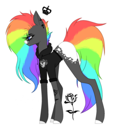 Size: 1540x1683 | Tagged: safe, artist:xfantasycreaturex, oc, oc only, oc:rainbow rider, earth pony, pony, blaze (coat marking), clothes, coat markings, ear piercing, earring, facial markings, fangs, female, hoodie, jewelry, mare, piercing, rainbow hair, simple background, solo, tattoo, transparent background, unshorn fetlocks