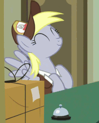 Size: 582x720 | Tagged: safe, edit, edited screencap, screencap, derpy hooves, pony, best gift ever, g4, animated, bell, cropped, cute, derpabetes, female, hi, loop, mailmare, reversed, solo