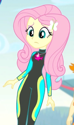 Size: 318x532 | Tagged: safe, screencap, fluttershy, valhallen, blue crushed, equestria girls, g4, my little pony equestria girls: better together, clothes, cropped, female, fluttershy's wetsuit, geode of fauna, magical geodes, offscreen character, solo, swimsuit, wetsuit