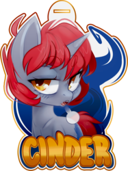 Size: 1600x2135 | Tagged: safe, artist:zombie, oc, oc only, oc:cinder, pony, unicorn, badge, female, mare, open mouth, reference sheet, simple background, solo, transparent background