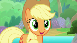 Size: 1280x720 | Tagged: safe, screencap, applejack, earth pony, pony, g4, sounds of silence, cute, female, jackabetes, mare, solo, water