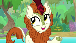 Size: 1280x720 | Tagged: safe, screencap, autumn blaze, kirin, g4, sounds of silence, cloven hooves, female, solo, water