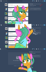 Size: 1280x1983 | Tagged: safe, artist:kryptchild, snails, pony, unicorn, ask glitter shell, g4, alternate hairstyle, ask, bow, clothes, comic, dress, glitter shell, hair bow, inbox, male, solo, tumblr