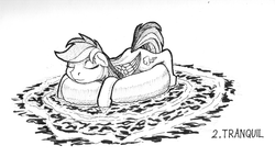 Size: 1300x795 | Tagged: safe, artist:sa1ntmax, rainbow dash, pegasus, pony, g4, eyes closed, female, inkscape, inner tube, lying down, mare, monochrome, sleeping, smiling, solo, traditional art, vector, water