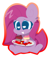 Size: 3247x3721 | Tagged: safe, artist:kittyrosie, pinkie pie, earth pony, pony, fanfic:cupcakes, g4, cupcake, cute, cuteamena, female, food, grimcute, heart eyes, high res, mare, outline, pinkamena diane pie, simple background, solo, transparent background, wingding eyes