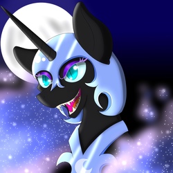 Size: 3000x3000 | Tagged: safe, artist:⭐︎月夜🌙, nightmare moon, pony, g4, bust, female, high res, mare, moon, open mouth, sharp teeth, solo, teeth