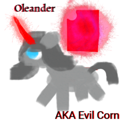 Size: 480x480 | Tagged: safe, artist:artdbait, oleander (tfh), unicorn, them's fightin' herds, 1000 hours in ms paint, blue eyes, book, community related, doodle, evil, fightin' doods, fred, glowing, magic, red horn