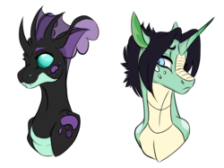 Size: 2732x2048 | Tagged: safe, artist:ask-y, oc, oc only, oc:cicada, oc:jade, dracony, dragonling, hybrid, bust, female, half-siblings, high res, interspecies offspring, magical gay spawn, offspring, parent:rarity, parent:spike, parent:thorax, parents:sparity, parents:thoraxspike, portrait, simple background, transparent background