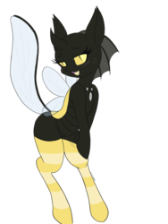 Size: 3024x4032 | Tagged: safe, artist:steelsoul, oc, oc only, oc:vanilla the changeling, changedling, changeling, bipedal, changeling oc, clothes, cuteling, simple background, socks, solo, striped socks, transparent background, yellow changeling