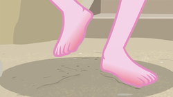 Size: 1280x720 | Tagged: safe, pinkie pie, equestria girls, equestria girls series, g4, too hot to handle, close-up, feet, foot closeup, hotfoot, legs, ouch, pictures of legs