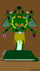 Size: 1080x1920 | Tagged: safe, oc, oc only, oc:amazon whooves, lamia, original species, plant pony, armpits, eight arms, multiple arms, multiple limbs, muscles, solo, wings