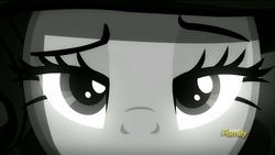 Size: 2048x1152 | Tagged: safe, screencap, rarity, pony, g4, rarity investigates, close-up, detective rarity, discovery family logo, female, lidded eyes, noir, solo