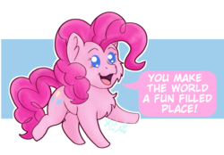 Size: 2928x2039 | Tagged: safe, artist:8bitgalaxy, pinkie pie, earth pony, pony, g4, cheek fluff, chest fluff, chibi, cute, female, high res, motivational, open mouth, positive ponies, simple background, smiling, solo, transparent background