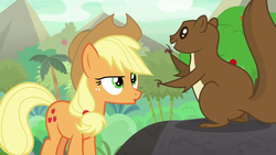Size: 1280x720 | Tagged: safe, screencap, applejack, squirrel, g4, sounds of silence