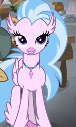 Size: 426x710 | Tagged: safe, screencap, silverstream, hippogriff, a rockhoof and a hard place, g4, cropped, cute, diastreamies, female, lidded eyes, open beak, solo focus