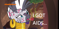 Size: 812x404 | Tagged: safe, edit, edited screencap, screencap, zecora, a rockhoof and a hard place, g4, abuse, aids, hiv, mohawk, op is a duck, sexually transmitted disease, zecorabuse