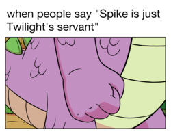 Size: 2084x1634 | Tagged: safe, alternate version, artist:pony-berserker, spike, dragon, g4, 2018, arthur's fist, caption, close-up, english, fist, male, meme, offscreen character, ponified meme, scales, solo, spike's fist, standing