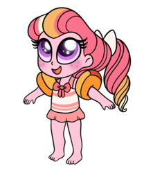 Size: 500x600 | Tagged: safe, artist:carouselunique, artist:honeycrisp-tales, oc, oc only, oc:honeycrisp blossom, equestria girls, g4, barefoot, clothes, feet, female, offspring, one-piece swimsuit, parent:big macintosh, parent:princess cadance, parents:cadmac, simple background, solo, swimsuit, transparent background, water wings