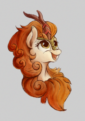 Size: 764x1080 | Tagged: safe, artist:plainoasis, autumn blaze, kirin, g4, sounds of silence, bust, female, looking up, open mouth, portrait, simple background, smiling, solo