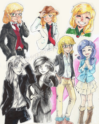 Size: 2400x3000 | Tagged: safe, artist:scootalootheotaku007, applejack, rarity, human, g4, clothes, cute, female, glasses, heart, high res, humanized, lesbian, necktie, ship:rarijack, shipping, smiling, suit