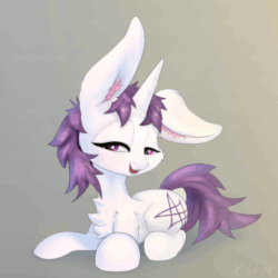 Size: 512x512 | Tagged: safe, artist:xbi, oc, oc only, oc:lapush buns, bunnycorn, pony, unicorn, animated, bunny ears, gradient background, looking at you, male, one eye closed, prone, smiling, solo, stallion, wink