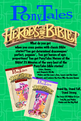 Size: 400x600 | Tagged: artist needed, safe, edit, series:pony tales, advertisement, bible, christianity, derail in the comments, dvd, dvd cover, heroes of the bible, religion, religious focus, religious headcanon, veggietales