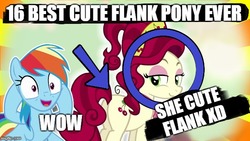 Size: 640x360 | Tagged: safe, cherry jubilee, rainbow dash, g4, butt, clickbait, imgflip, inverted mouth, meme, plot, wat