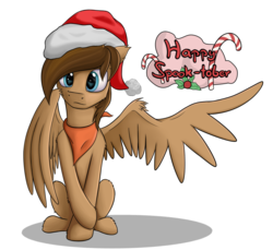 Size: 1200x1100 | Tagged: safe, artist:marmorexx, oc, oc only, oc:kite waver, pegasus, pony, christmas, hat, holiday, male, santa hat, simple background, sitting, solo, stallion, transparent background