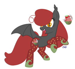 Size: 1129x1045 | Tagged: safe, artist:dreamsthefox, oc, oc only, oc:berry batty, bat pony, pony, bat pony oc, fangs, female, hair over eyes, happy, open mouth, raised hoof, simple background, solo, spread wings, transparent background, wings