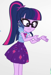 Size: 668x970 | Tagged: safe, screencap, sci-twi, twilight sparkle, equestria girls, equestria girls series, g4, my little pony equestria girls: rollercoaster of friendship, clothes, cropped, female, geode of telekinesis, glasses, phone, ponytail, skirt, solo