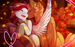 Size: 3300x2041 | Tagged: safe, artist:hakkids2, oc, oc only, pegasus, pony, cheek kiss, eyes closed, female, heart, high res, kissing, male, mare, oc x oc, shipping, stallion, straight, ych result