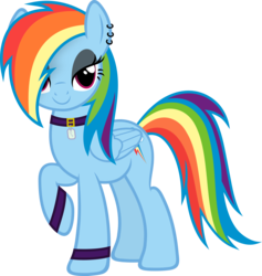 Size: 4258x4500 | Tagged: safe, artist:slb94, rainbow dash, pegasus, pony, absurd resolution, alternate hairstyle, armband, collar, female, goth, lidded eyes, looking at you, raised hoof, simple background, solo, transparent background, vector