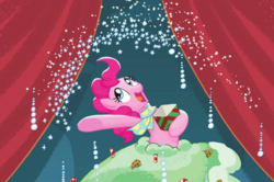 Size: 1838x1224 | Tagged: safe, artist:tony fleecs, pinkie pie, earth pony, pony, g4, my little pony best gift ever, a present for everypony, clothes, female, food, mare, open mouth, pudding, puddinghead's pudding, solo, winter outfit
