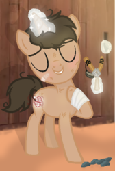 Size: 391x581 | Tagged: safe, artist:superrosey16, pony, unicorn, base used, colt, magic, male, ponified, sling, sniper, sniper (tf2), solo, team fortress 2