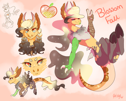 Size: 1280x1024 | Tagged: safe, artist:qatsby, oc, oc only, oc:blossom fall, draconequus, hybrid, chest fluff, cloven hooves, draconequus oc, ethereal mane, female, horns, interspecies offspring, multicolored iris, offspring, parent:applejack, parent:discord, parents:applecord, peace sign, signature, solo, starry mane, tongue out, underhoof