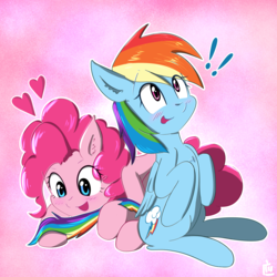 Size: 3000x3000 | Tagged: safe, artist:yinglung, pinkie pie, rainbow dash, earth pony, pegasus, pony, g4, blushing, female, happy, high res, lesbian, mare, open mouth, ship:pinkiedash, shipping, smiling
