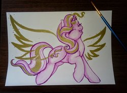 Size: 2048x1502 | Tagged: safe, artist:pingwinowa, starlight glimmer, pony, unicorn, g4, artificial wings, augmented, female, glowing horn, horn, magic, magic wings, solo, traditional art, wings