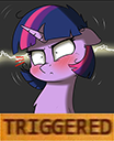 Size: 104x128 | Tagged: safe, artist:captainpudgemuffin, edit, twilight sparkle, pony, unicorn, g4, blushing, cropped, meme, picture for breezies, reaction image, triggered