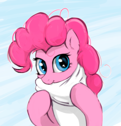 Size: 861x900 | Tagged: safe, artist:hardbrony, pinkie pie, earth pony, pony, g4, clothes, cozy, female, looking at you, mare, scarf, solo