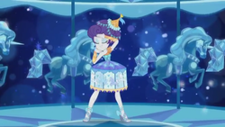 Size: 853x480 | Tagged: safe, screencap, rarity, equestria girls, equestria girls series, g4, the other side, carousel, carousel dress, clothes, crystal, dress, eyes closed, feet, female, high heels, music video, open-toed shoes, pose, ribbon, shoes, stylish, toes