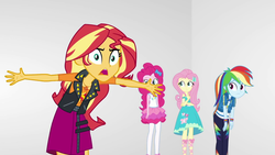 Size: 1920x1080 | Tagged: safe, screencap, fluttershy, pinkie pie, rainbow dash, sunset shimmer, equestria girls, equestria girls specials, g4, my little pony equestria girls: better together, my little pony equestria girls: rollercoaster of friendship, female, geode of empathy, geode of fauna, geode of sugar bombs, geode of super speed, magical geodes