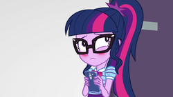 Size: 1920x1080 | Tagged: safe, screencap, sci-twi, twilight sparkle, equestria girls, equestria girls specials, g4, my little pony equestria girls: better together, my little pony equestria girls: rollercoaster of friendship, blushing, bowtie, cellphone, cute, embarrassed, female, geode of telekinesis, glasses, magical geodes, phone, ponytail, smartphone, solo, twiabetes