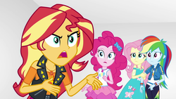 Size: 1920x1080 | Tagged: safe, screencap, fluttershy, pinkie pie, rainbow dash, sunset shimmer, equestria girls, equestria girls specials, g4, my little pony equestria girls: better together, my little pony equestria girls: rollercoaster of friendship, female, geode of empathy, geode of fauna, geode of sugar bombs, geode of super speed, magical geodes