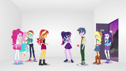 Size: 1920x1080 | Tagged: safe, screencap, applejack, fluttershy, micro chips, pinkie pie, rainbow dash, rarity, sci-twi, sunset shimmer, twilight sparkle, equestria girls, equestria girls specials, g4, my little pony equestria girls: better together, my little pony equestria girls: rollercoaster of friendship, converse, geode of empathy, geode of fauna, geode of shielding, geode of sugar bombs, geode of super speed, geode of super strength, geode of telekinesis, humane five, humane seven, humane six, magical geodes, shoes