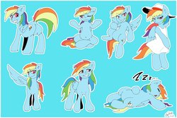 Size: 1500x1000 | Tagged: safe, artist:sozglitch, rainbow dash, pegasus, pony, g4, belly button, clothes, dress, featureless crotch, female, hat, mare, one eye closed, rainbow dash always dresses in style, sleeping, solo, wink, yoga, zzz