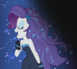Size: 804x720 | Tagged: safe, screencap, rarity, equestria girls, equestria girls series, g4, the other side, bare shoulders, beautiful, clothes, cropped, eyes closed, female, gloves, singing, sleeveless, strapless